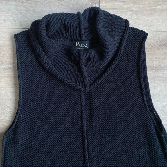 Pure Handknit black sleeveless sweater tunic cowl neck style knit pullover L/XL - Picture 2 of 7